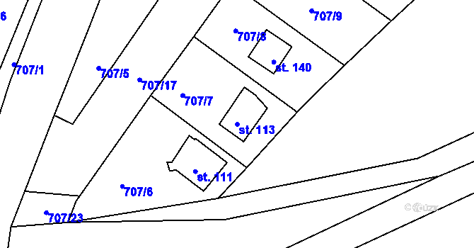Parcela st. 113 v KÚ Borovy, Katastrální mapa