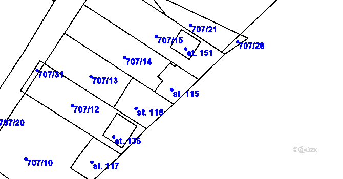 Parcela st. 115 v KÚ Borovy, Katastrální mapa