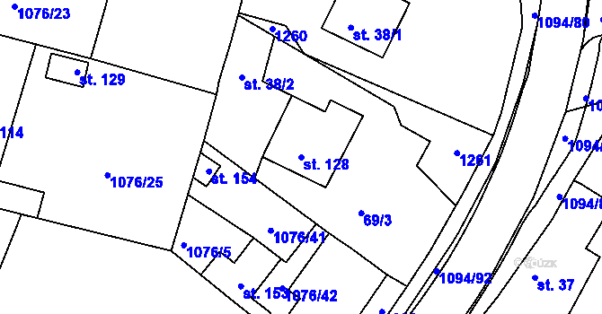 Parcela st. 128 v KÚ Borovy, Katastrální mapa