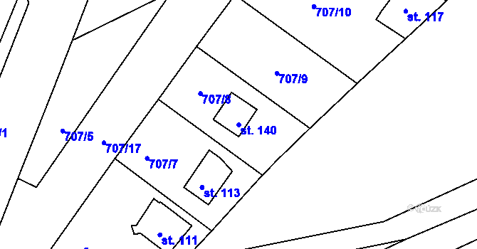 Parcela st. 140 v KÚ Borovy, Katastrální mapa