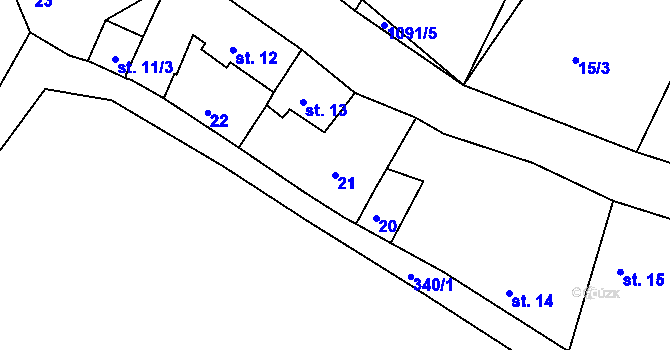 Parcela st. 21 v KÚ Borovy, Katastrální mapa