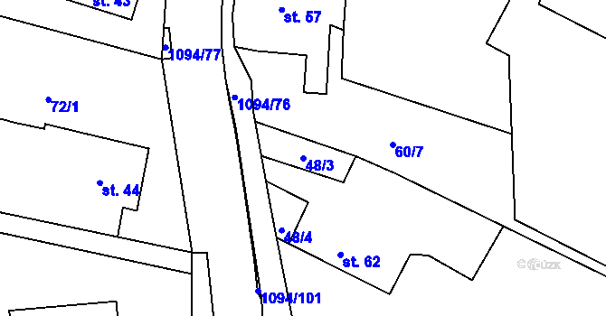 Parcela st. 48/3 v KÚ Borovy, Katastrální mapa
