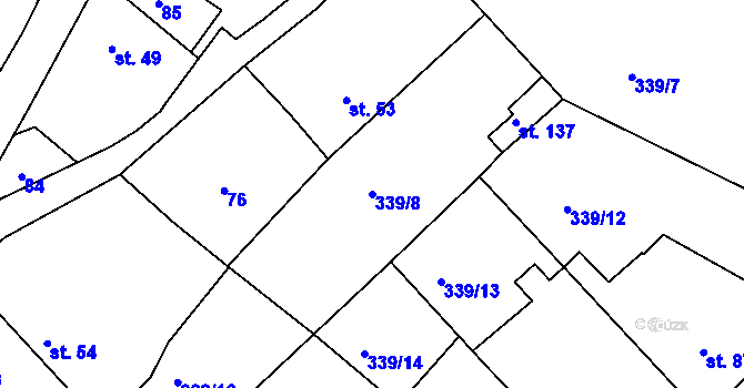 Parcela st. 339/8 v KÚ Borovy, Katastrální mapa