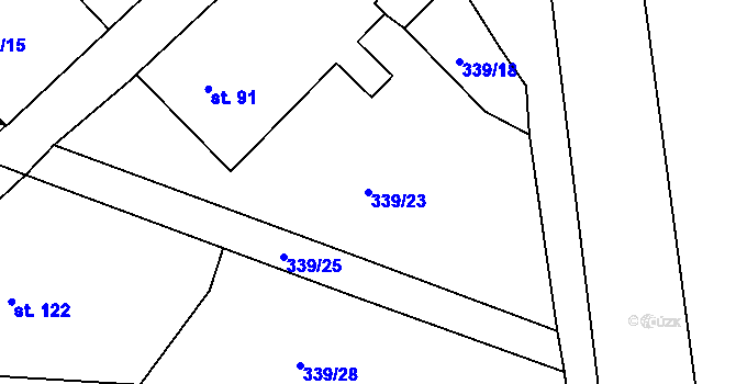 Parcela st. 339/23 v KÚ Borovy, Katastrální mapa