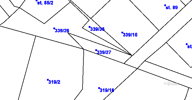 Parcela st. 339/27 v KÚ Borovy, Katastrální mapa