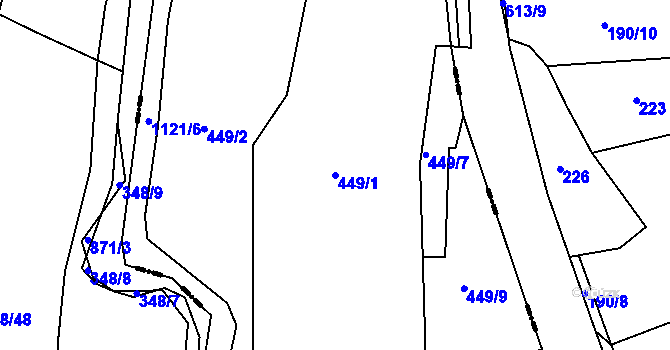 Parcela st. 449/1 v KÚ Borovy, Katastrální mapa