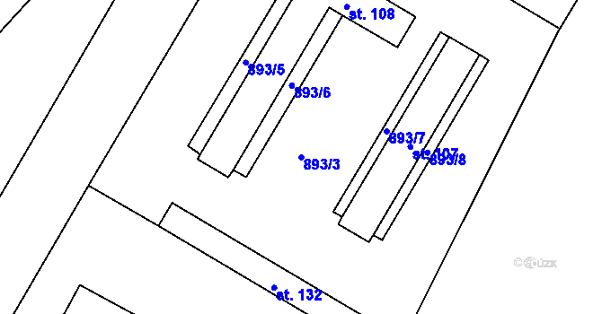 Parcela st. 893/3 v KÚ Borovy, Katastrální mapa