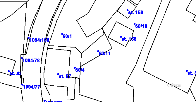 Parcela st. 60/11 v KÚ Borovy, Katastrální mapa