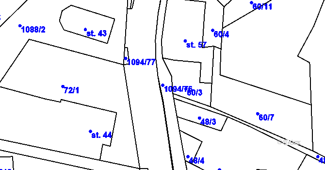 Parcela st. 1094/76 v KÚ Borovy, Katastrální mapa