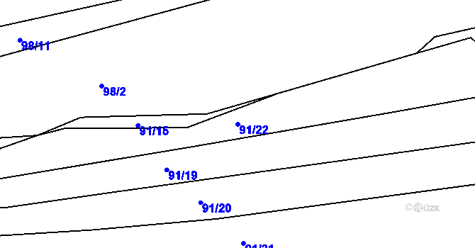 Parcela st. 91/22 v KÚ Borovy, Katastrální mapa