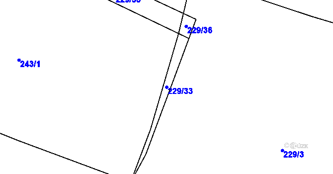 Parcela st. 229/33 v KÚ Borovy, Katastrální mapa