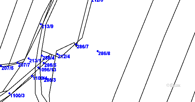 Parcela st. 286/8 v KÚ Borovy, Katastrální mapa