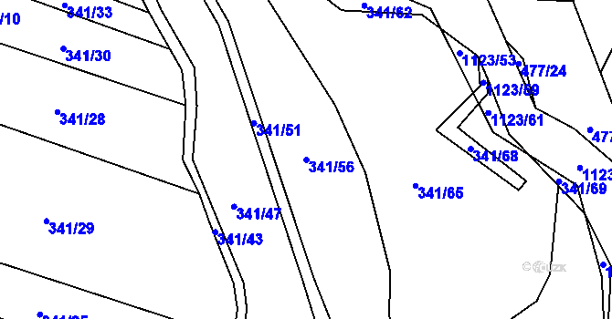 Parcela st. 341/56 v KÚ Borovy, Katastrální mapa