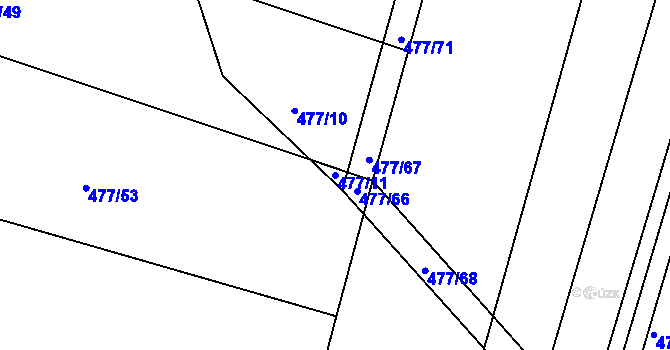 Parcela st. 477/11 v KÚ Borovy, Katastrální mapa