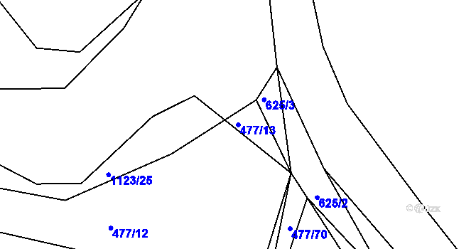 Parcela st. 477/13 v KÚ Borovy, Katastrální mapa