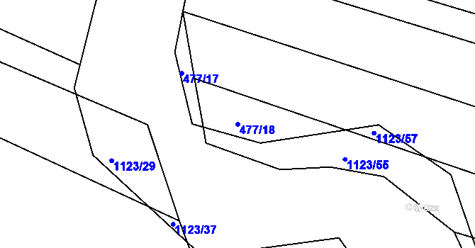 Parcela st. 477/18 v KÚ Borovy, Katastrální mapa