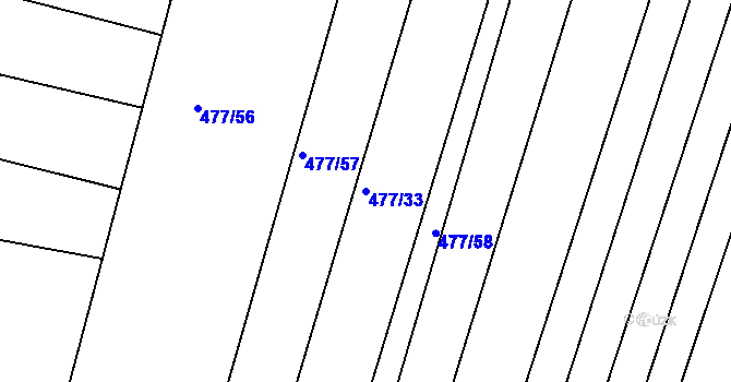 Parcela st. 477/33 v KÚ Borovy, Katastrální mapa