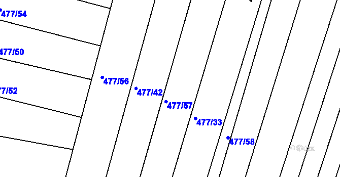 Parcela st. 477/57 v KÚ Borovy, Katastrální mapa