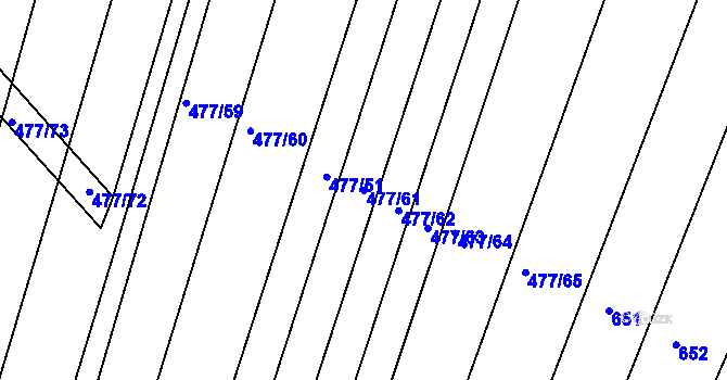 Parcela st. 477/61 v KÚ Borovy, Katastrální mapa