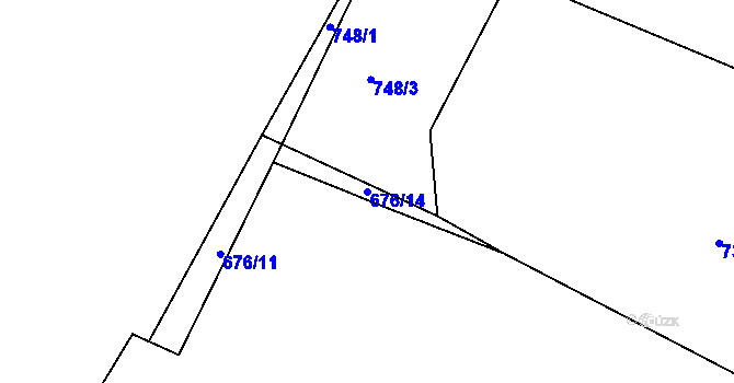 Parcela st. 676/14 v KÚ Borovy, Katastrální mapa
