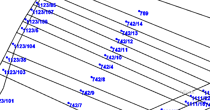 Parcela st. 742/10 v KÚ Borovy, Katastrální mapa