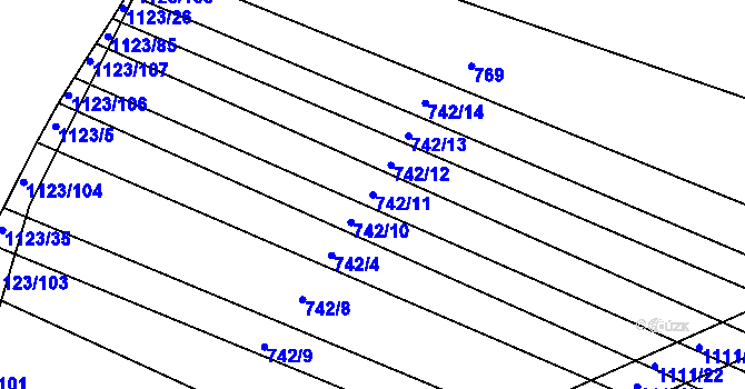 Parcela st. 742/11 v KÚ Borovy, Katastrální mapa