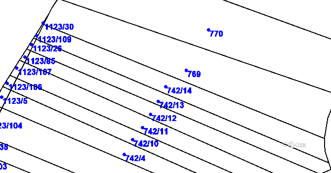 Parcela st. 742/14 v KÚ Borovy, Katastrální mapa