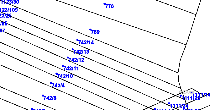 Parcela st. 742/15 v KÚ Borovy, Katastrální mapa