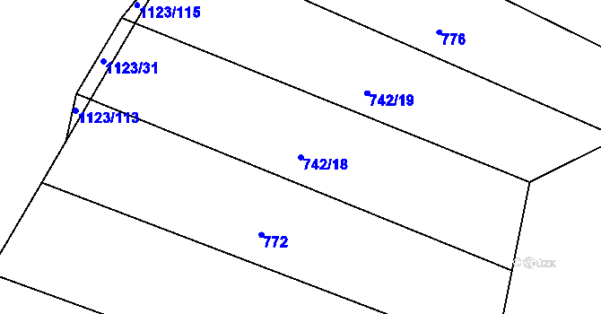 Parcela st. 742/18 v KÚ Borovy, Katastrální mapa
