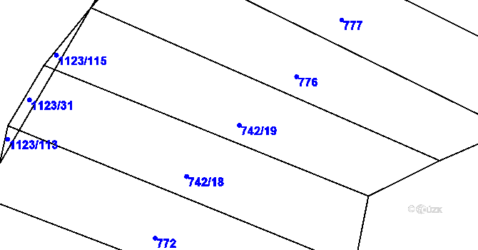 Parcela st. 742/19 v KÚ Borovy, Katastrální mapa