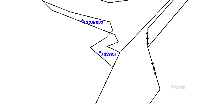 Parcela st. 742/23 v KÚ Borovy, Katastrální mapa