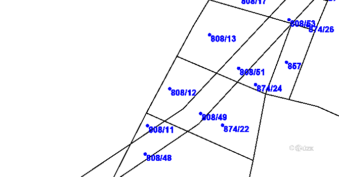 Parcela st. 808/12 v KÚ Borovy, Katastrální mapa