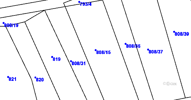 Parcela st. 808/15 v KÚ Borovy, Katastrální mapa