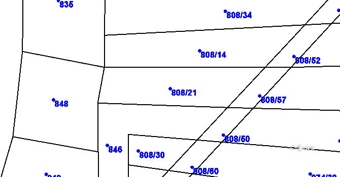 Parcela st. 808/21 v KÚ Borovy, Katastrální mapa