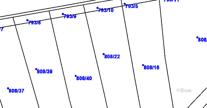 Parcela st. 808/22 v KÚ Borovy, Katastrální mapa