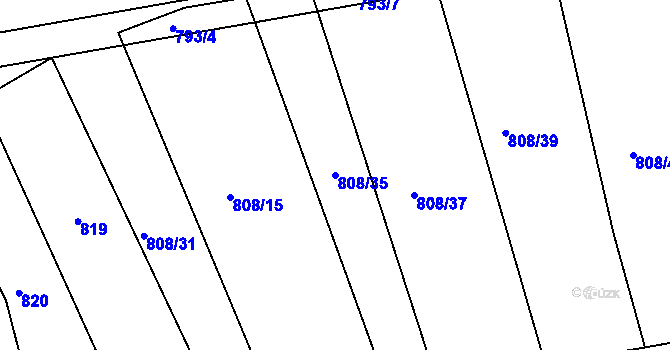 Parcela st. 808/35 v KÚ Borovy, Katastrální mapa