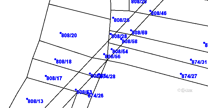 Parcela st. 808/56 v KÚ Borovy, Katastrální mapa