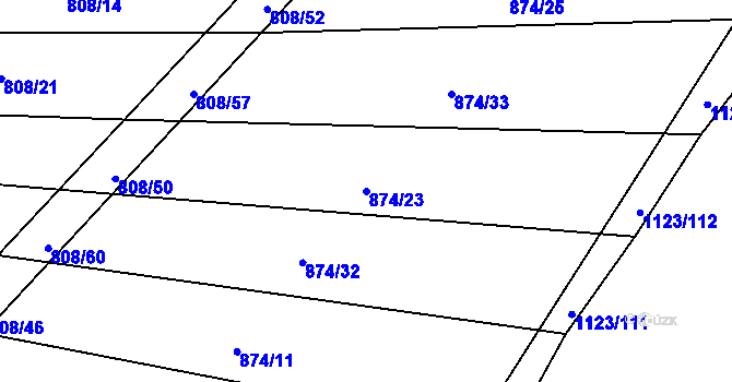 Parcela st. 874/23 v KÚ Borovy, Katastrální mapa