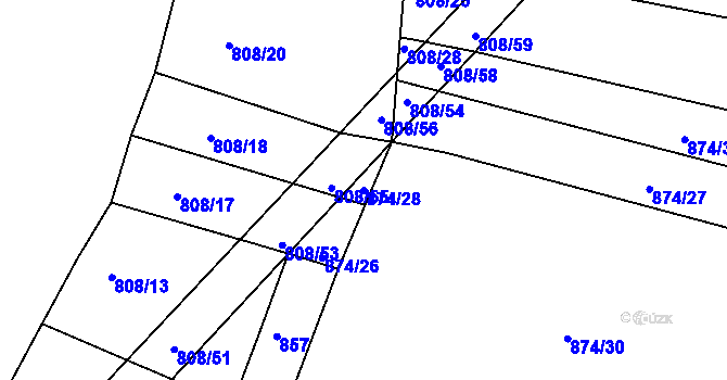 Parcela st. 874/28 v KÚ Borovy, Katastrální mapa