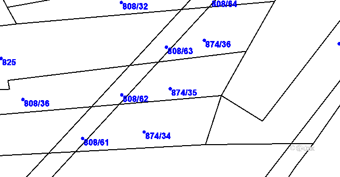 Parcela st. 874/35 v KÚ Borovy, Katastrální mapa