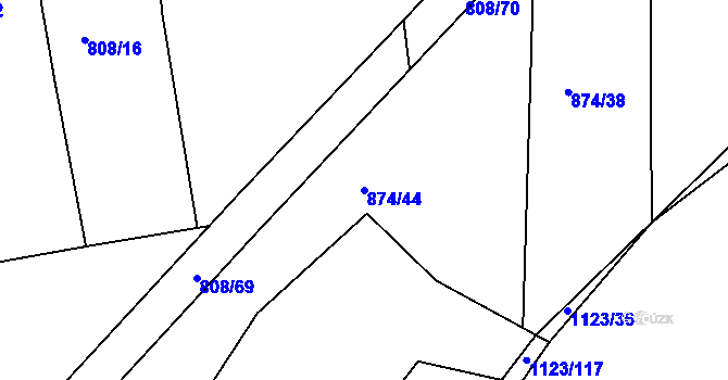 Parcela st. 874/44 v KÚ Borovy, Katastrální mapa
