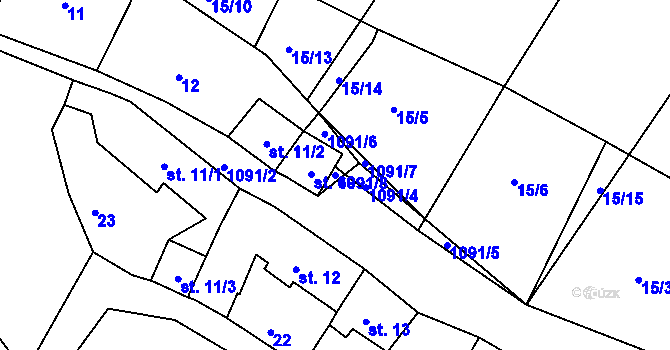 Parcela st. 1091/8 v KÚ Borovy, Katastrální mapa