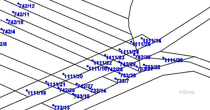Parcela st. 1111/23 v KÚ Borovy, Katastrální mapa