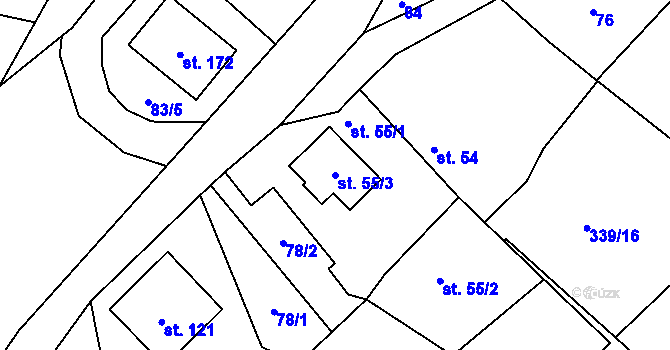 Parcela st. 55/3 v KÚ Borovy, Katastrální mapa