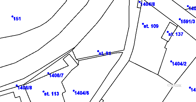 Parcela st. 91 v KÚ Vřeskovice, Katastrální mapa