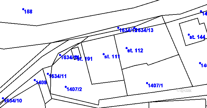 Parcela st. 111 v KÚ Vřeskovice, Katastrální mapa