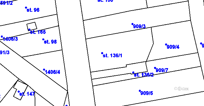 Parcela st. 136/1 v KÚ Vřeskovice, Katastrální mapa