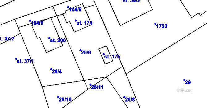 Parcela st. 175 v KÚ Vřeskovice, Katastrální mapa