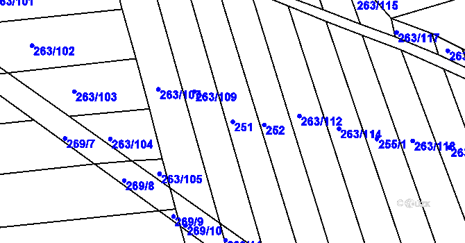Parcela st. 251 v KÚ Vřeskovice, Katastrální mapa
