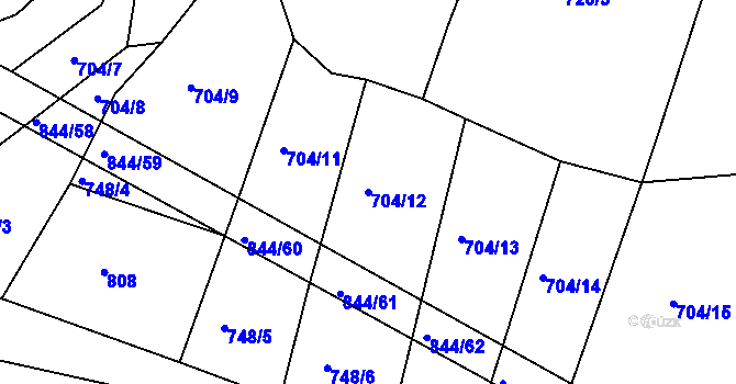 Parcela st. 704/12 v KÚ Vřeskovice, Katastrální mapa